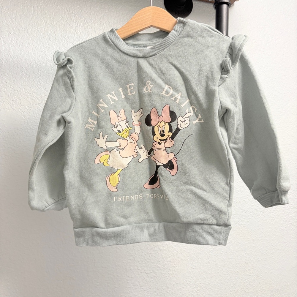 Disney H&M Sweatshirt Girls Size 2T green Minnie Mouse and Daisy Duck ruffled